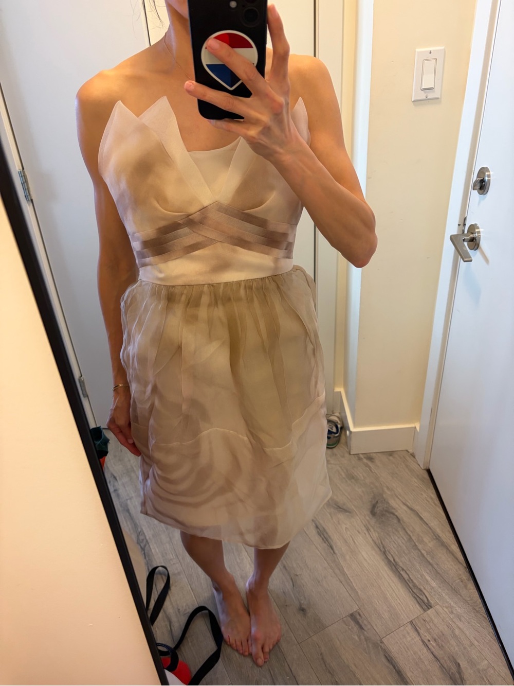 BCBGMaxAzria Strapless Cream Champagne A-Line Dress